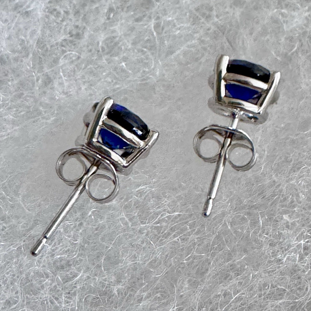 6.5mm created sapphire 4 prong push backs sterling 925 silver new made in NYC