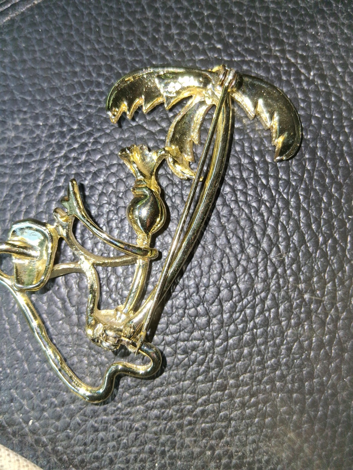 Vintage 1940s Coro Island Native Drummer Palm Tree Brooch Pin Retro Enamel Faux