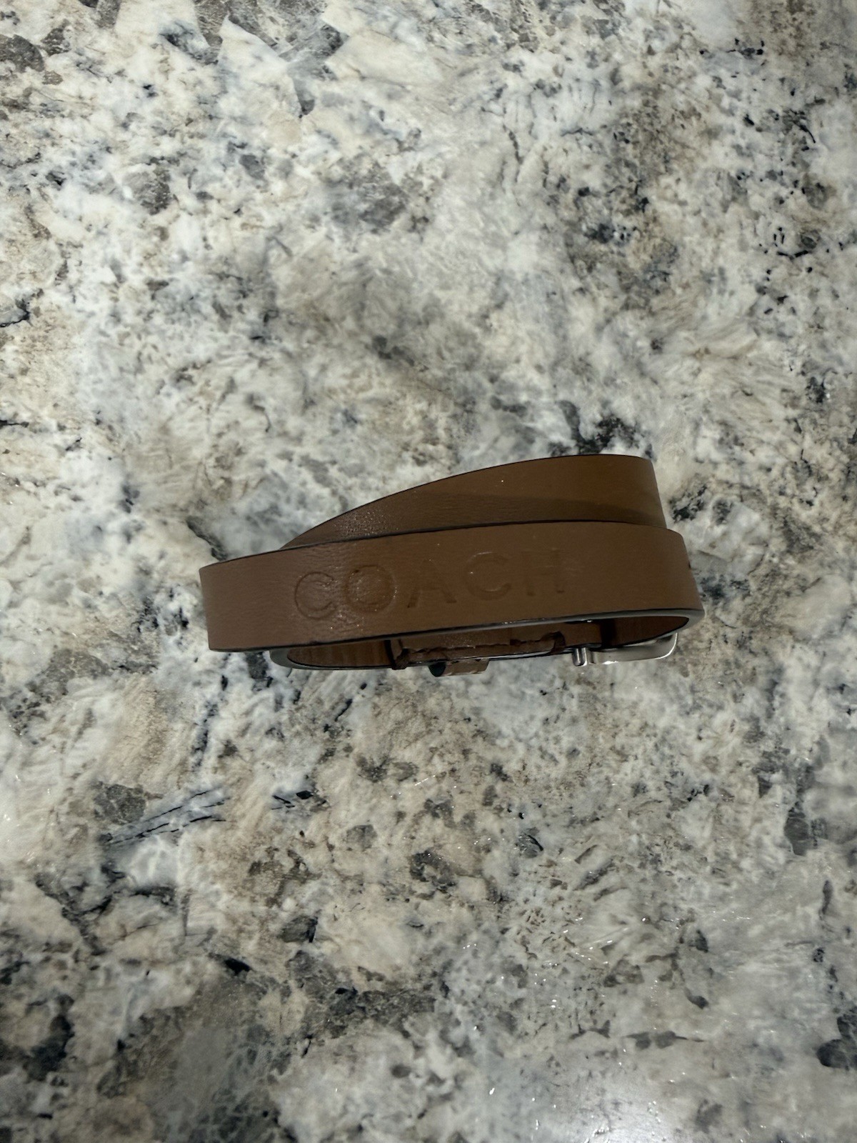 COACH Brown Leather Bracelet Silver Double Wrap Embossed $48