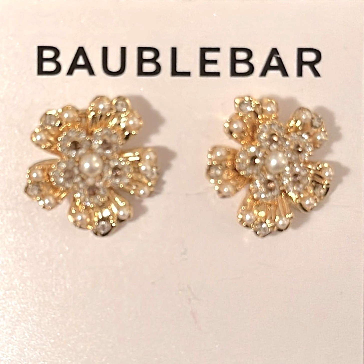BaubleBar flower gold and rhinestone earrings