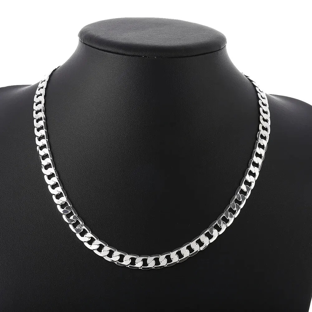 925 Sterling Silver 8mm Width 16~ 24 Inch Cuban Bend Chain Men’s Necklace –