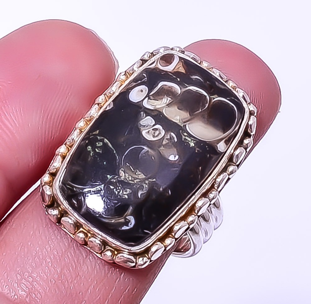 Turritella Fossil Agate Gemstone 925 Sterling Silver Jewelry Ring s.8 A364
