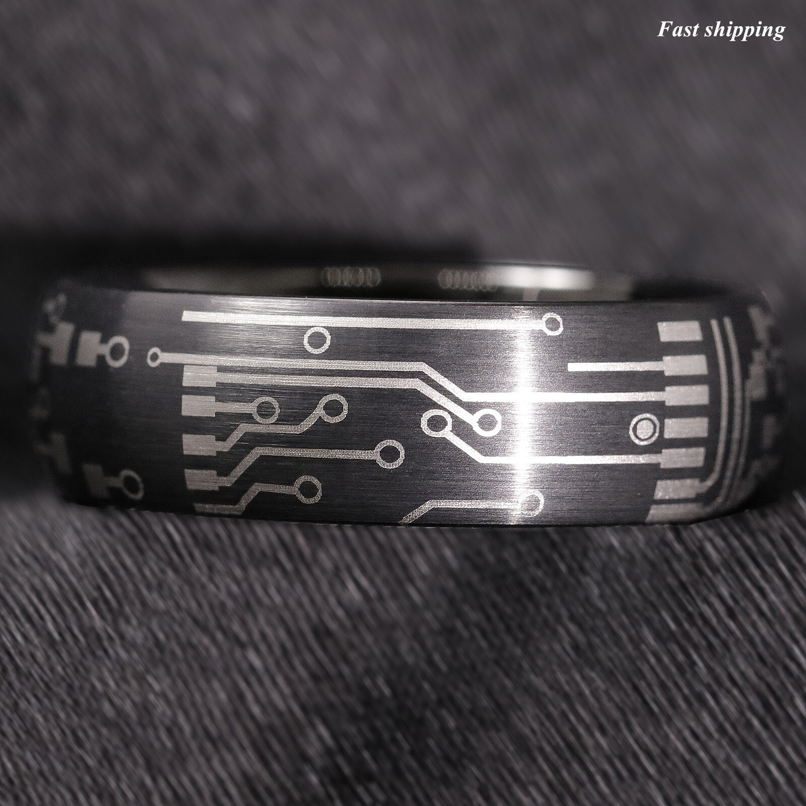 Dome Brushed Black Tungsten Carbide Ring Laser Circuit Board ATOP Men Jewelry