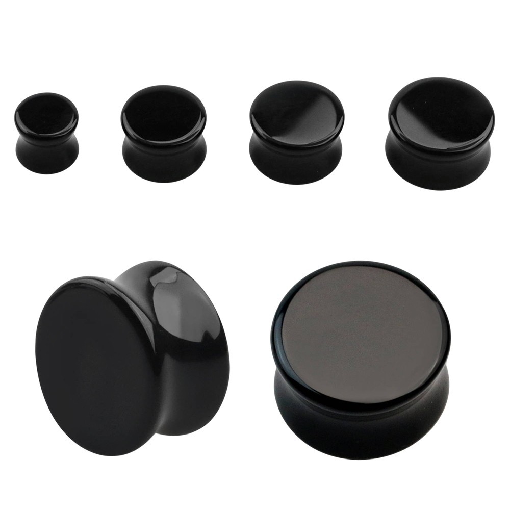 Black Onyx Stone Double Flare Tunnels Ear Gauges Plugs Piercing Sold as a Pair