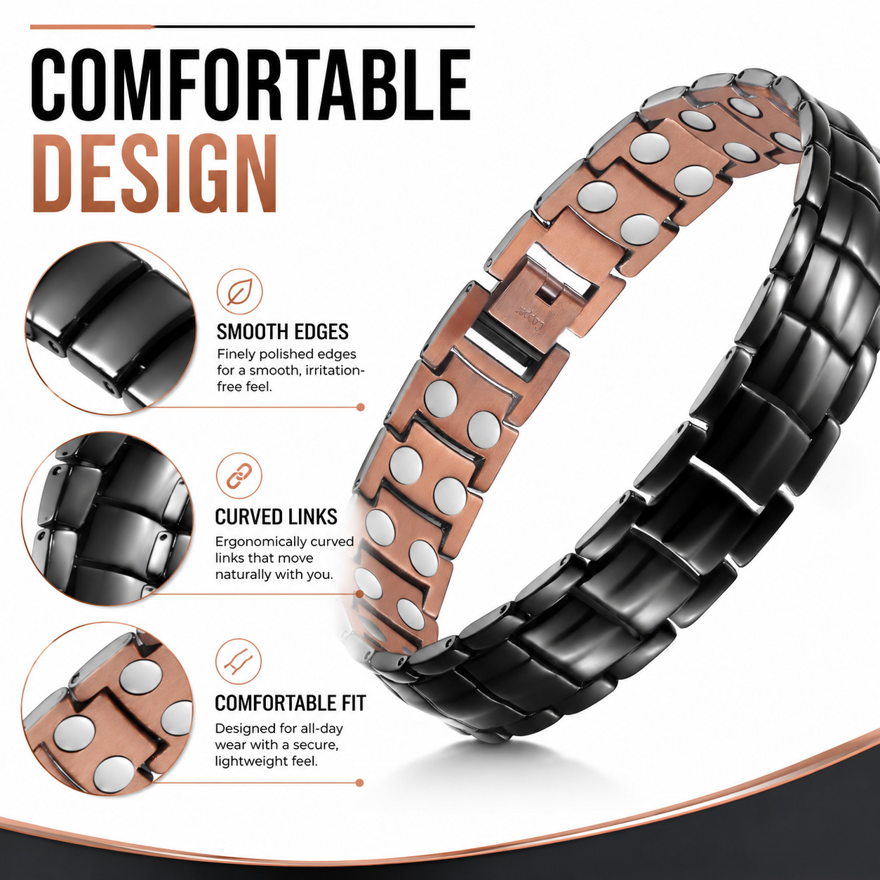 Double Sided Black Copper Magnetic Bracelet for Men Adjustable Pain Relief Arthr