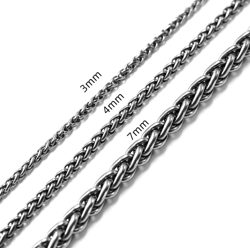 Pure Titanium Braided Necklace 4mm Wide Wheat Chain Hypoallergenic Lightweight