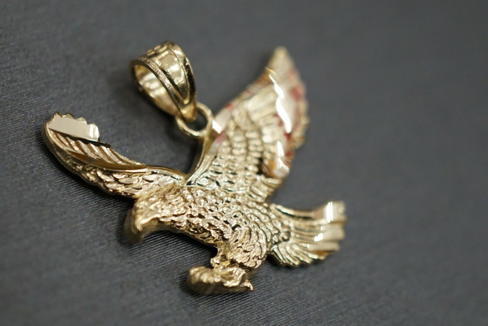 14K Solid Yellow Gold High Polished Diamond Cut Eagle Charm Pendant.