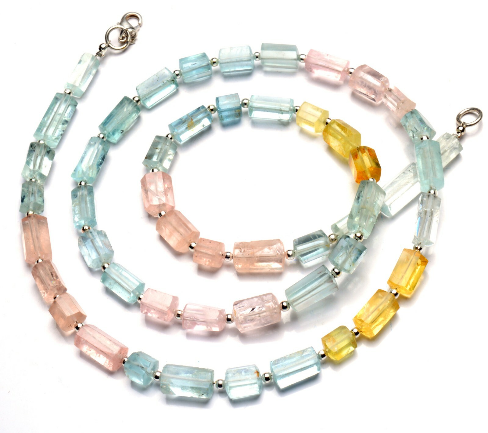 Natural Gem Super Quality Multi Aquamarine Faceted Nugget Beads Necklace 22.5″