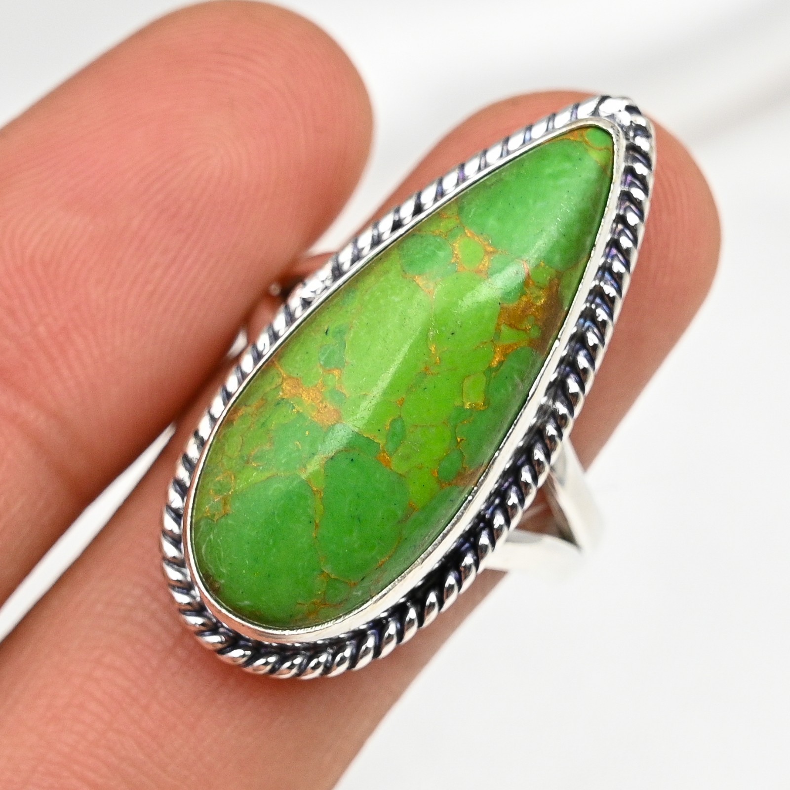 AAA+ Green Copper Turquoise Gemstone Handmade 925 Sterling Silver Jewelry Ring