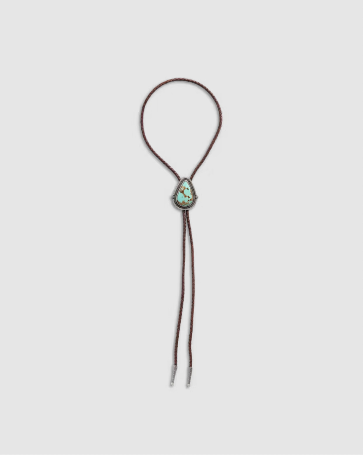 Iron Lamb Turquoise Drop Bolo Tie Handmade Leather Western Necklace Brown