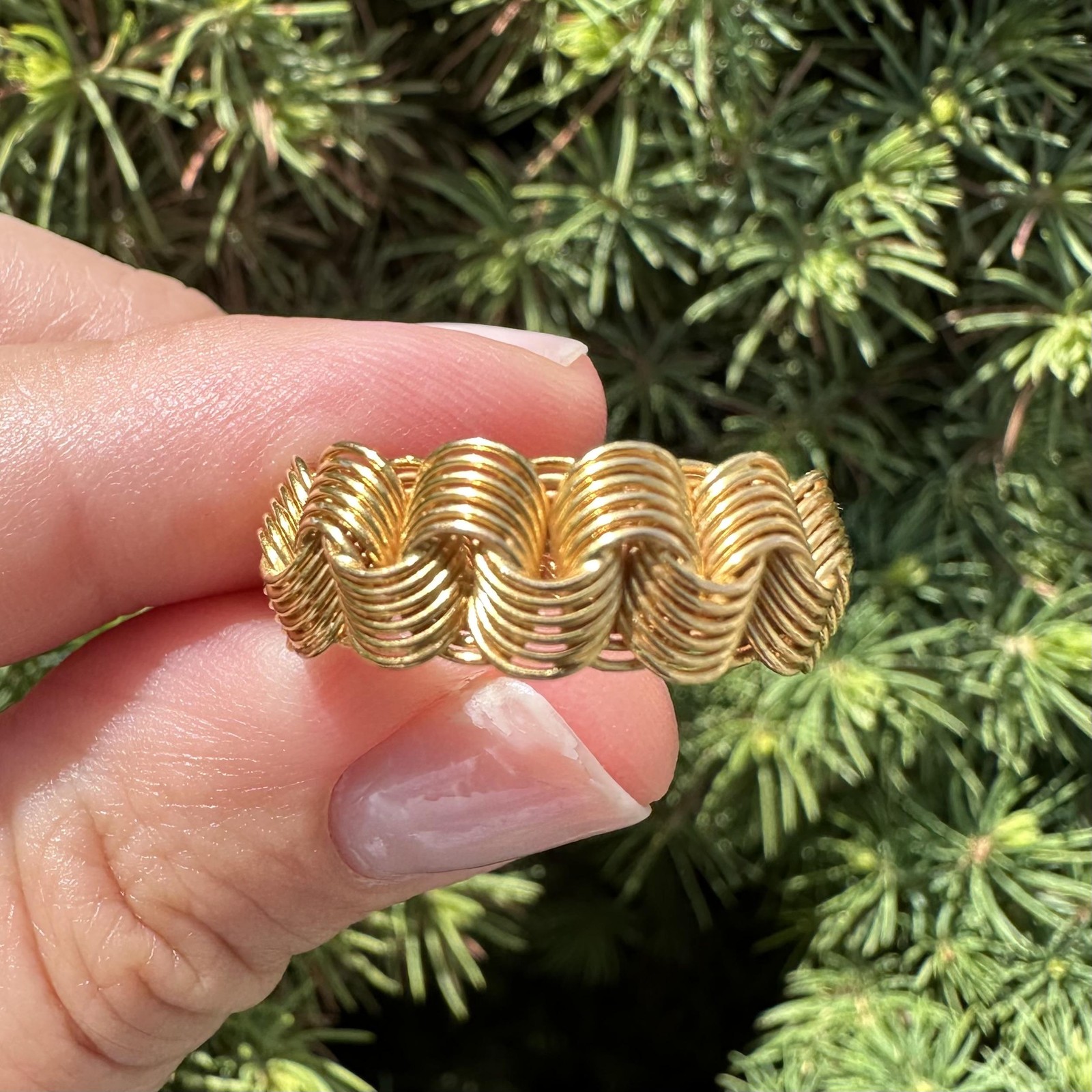 18k Yellow Gold 7.8mm Wide Multi Interlocking Wire Weave Band Ring