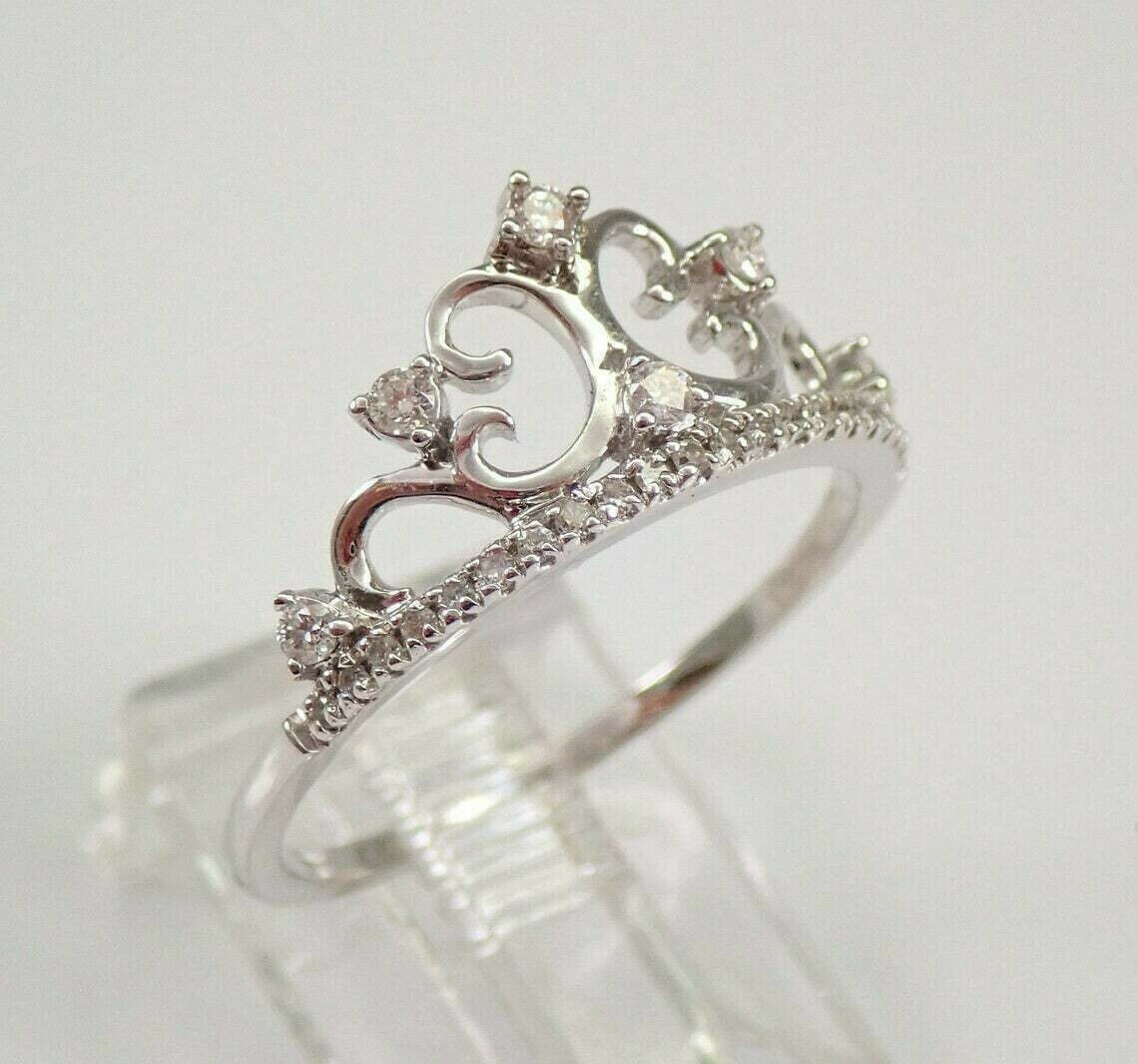 Round Cut Simulated Diamond Gorgeous Crown Engagement Ring 14K White Gold Plated