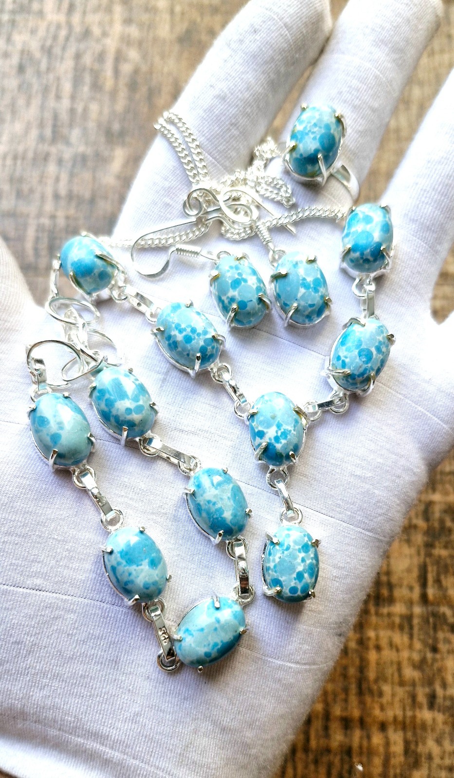 Larimar Gemstone 925 Sterling Silver Handmade Jewelry Set