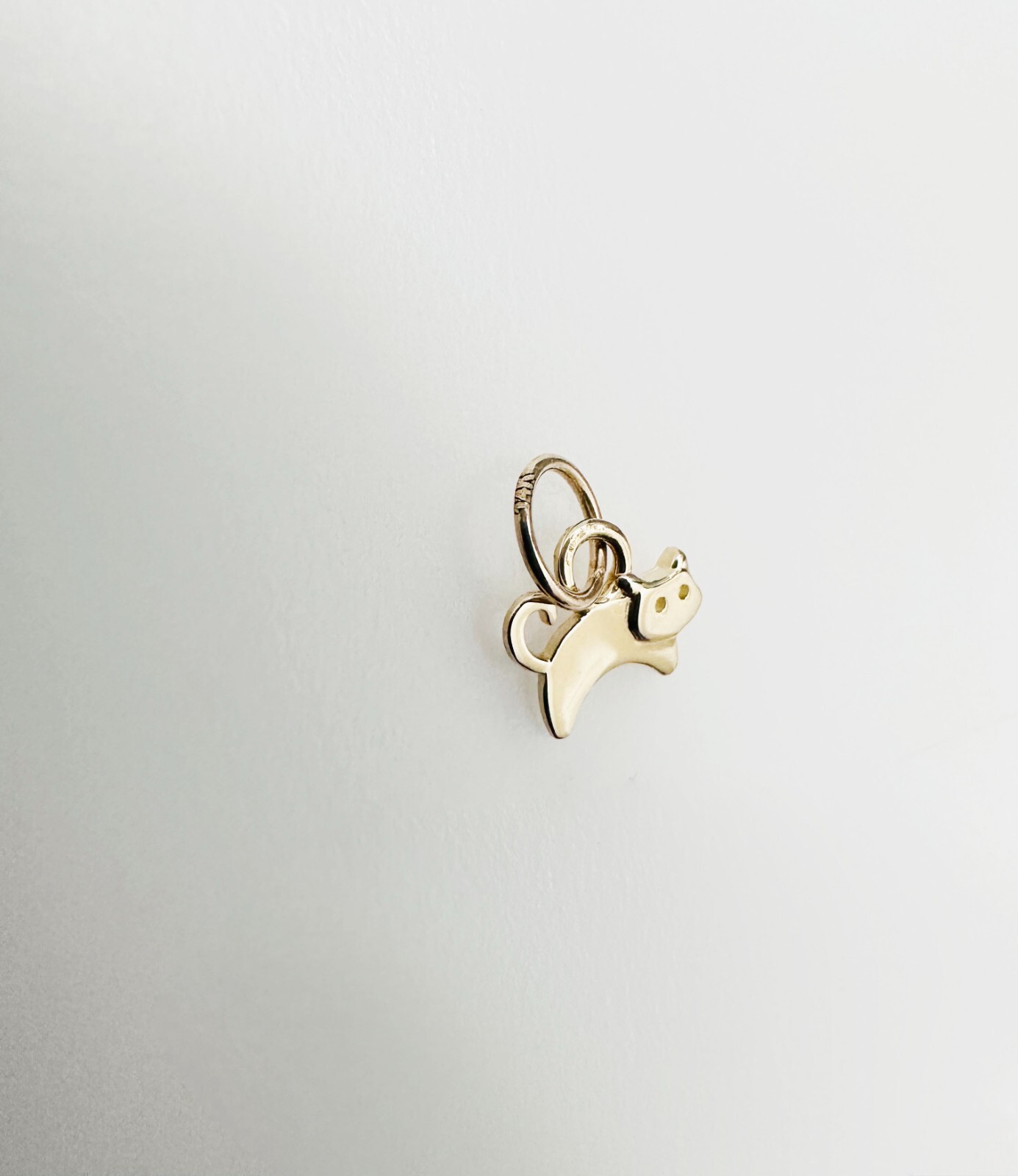 14K Solid Yellow Gold Teeny Tiny – Very Small Kitty Cat Charm Pendant 9x6mm