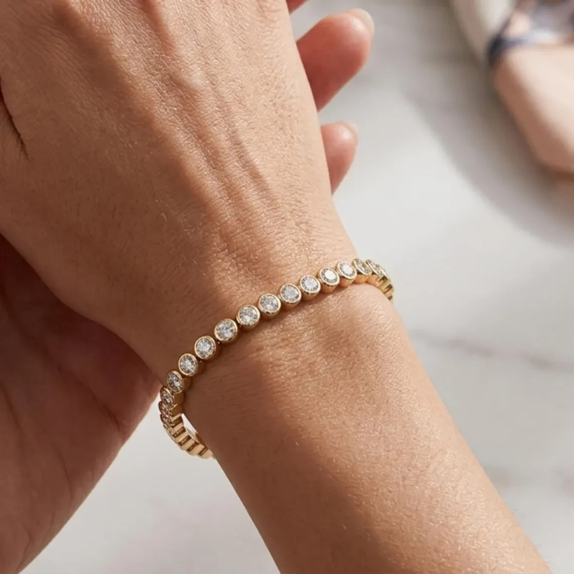 9Ct Round Cut Lab Created Diamond Bezel Set Tennis Bracelet 7″ 14K Gold FN 925