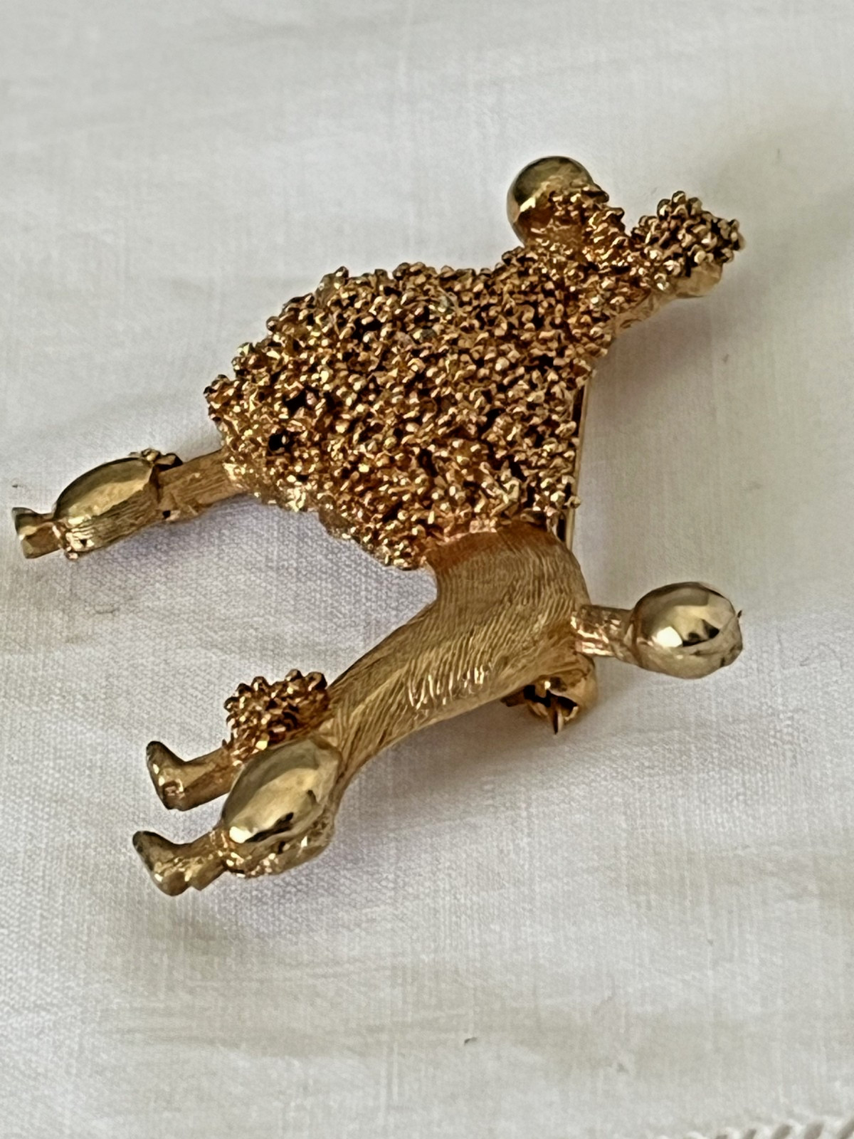 Vintage New York City B.S.K Jewelers Gold Tone French Poodle Dog Brooch Signed