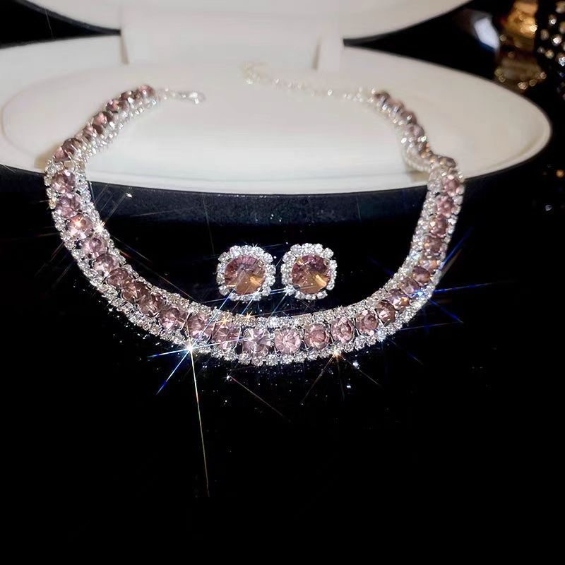 Silver Plated Alloy Jewelry Set Cubic Zirconia Simulated Gem Necklace Earrings