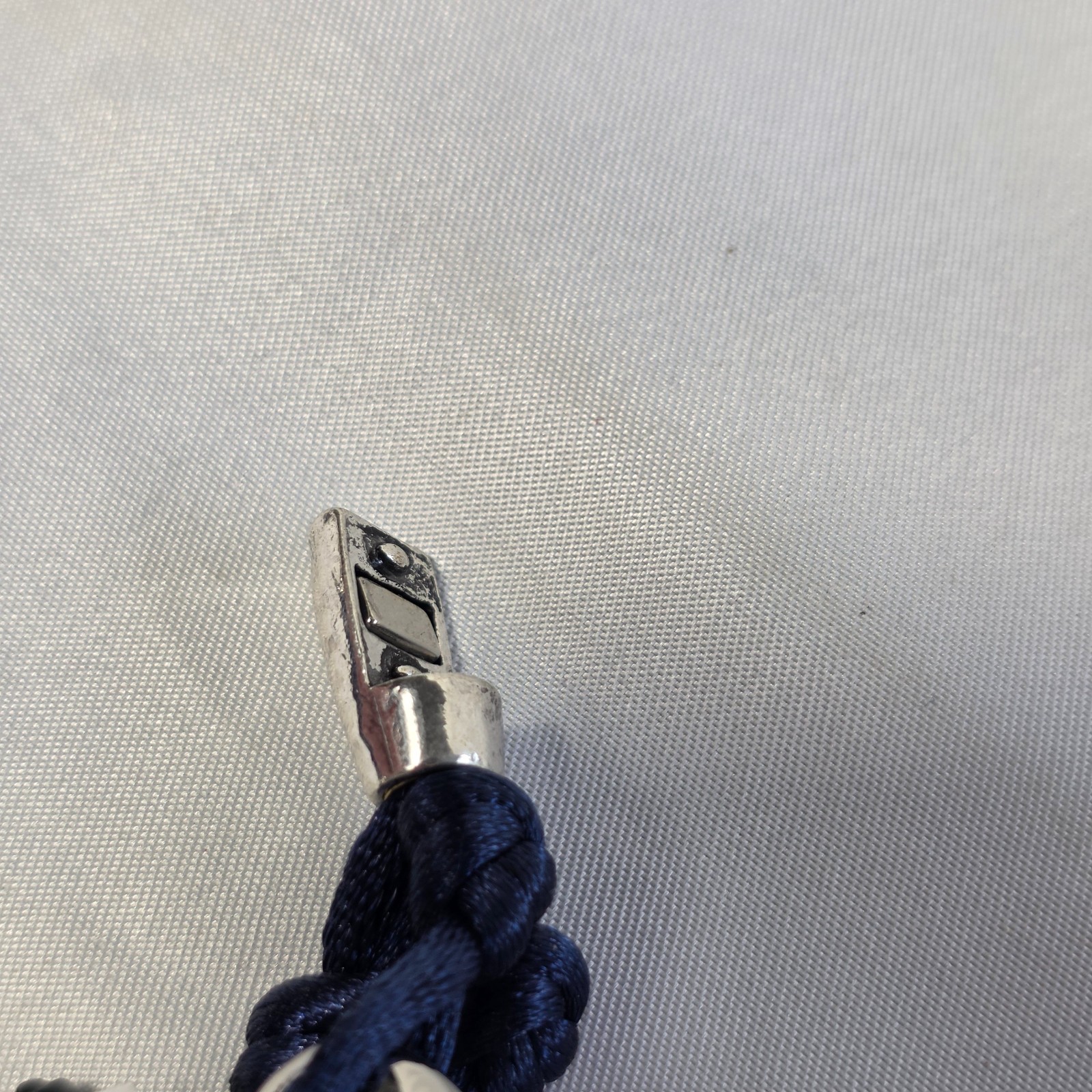 Chico’s Blue Silk Cord Multi-Strand Knotted Bracelet Silver Pebble Beads NEW