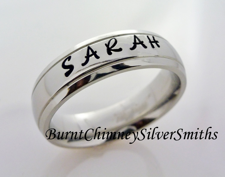 Custom Hand Stamped S/Steel Personalized Name Ring Hand Made 6mm BCSS-M0021