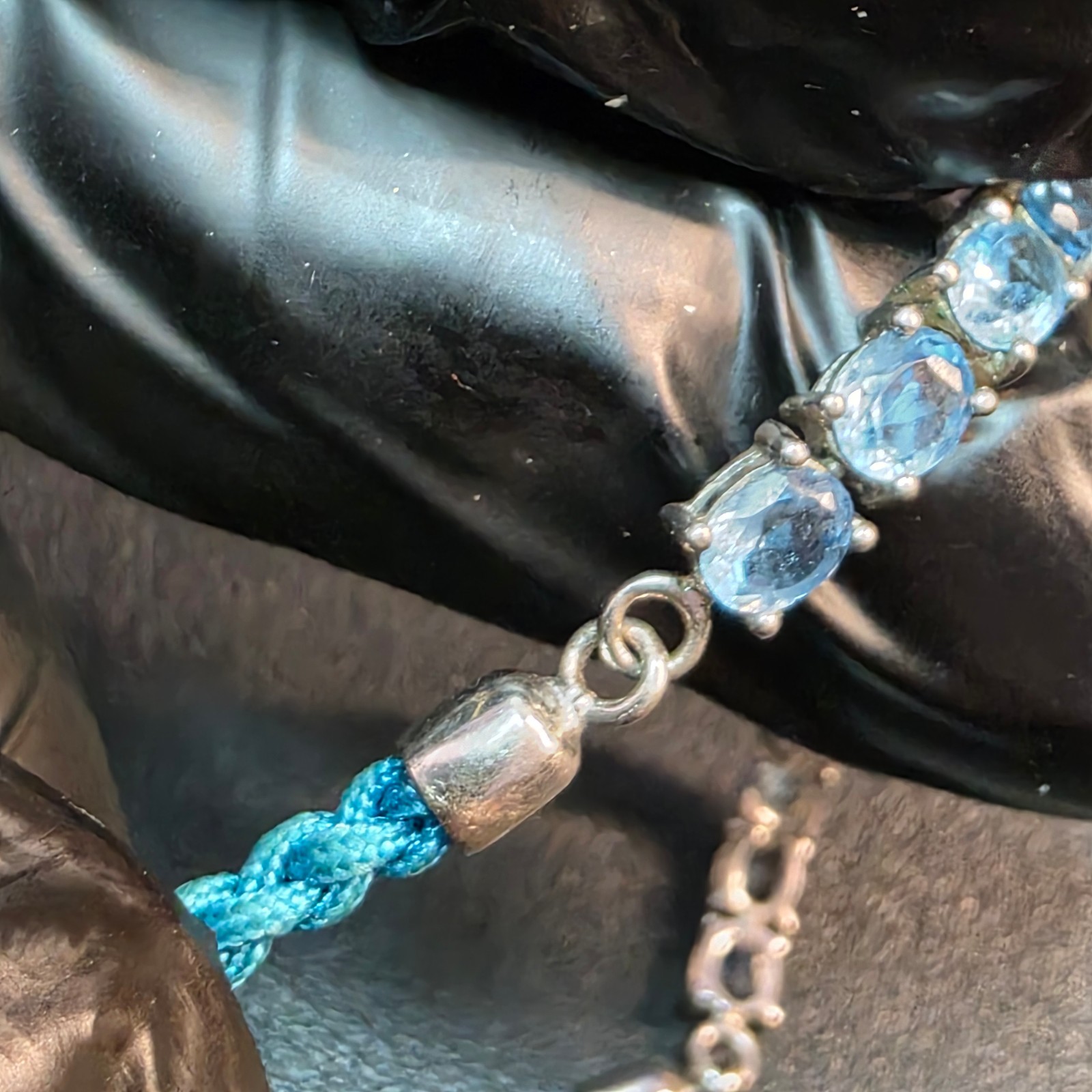 Blue Rhinestone Macrame Cord Adjustable Sliding Knot Bracelet