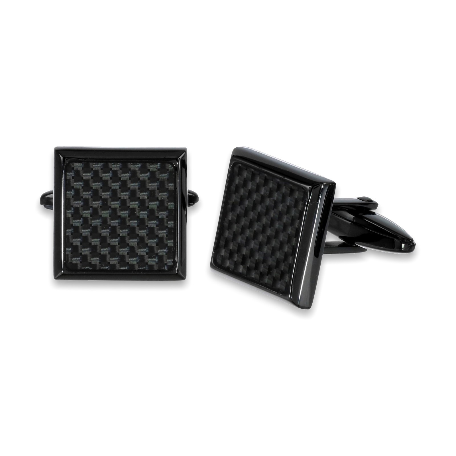 Black Ion Plated Stainless Steel Carbon Fiber Checker Pattern Cuff Link – 16 MM