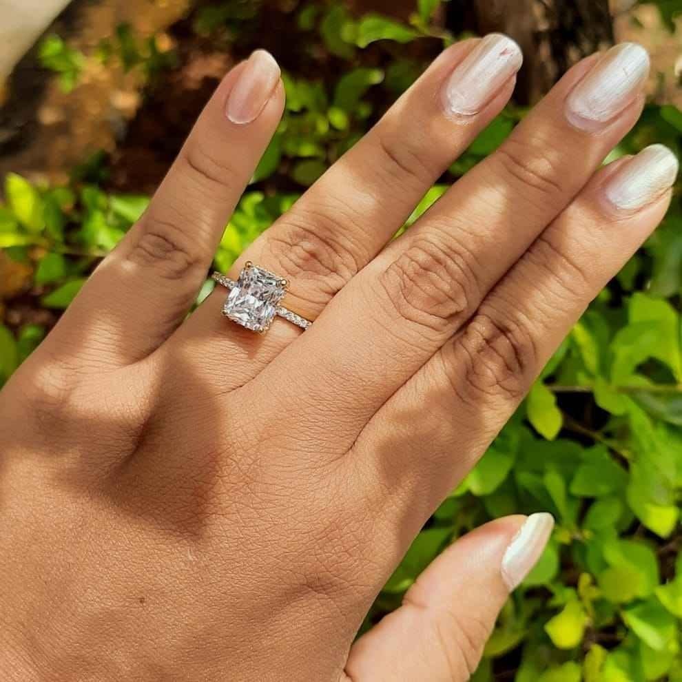 2Ct Radiant Cut Moissanite Engagement Ring 14K White Gold Plated 925 Silver
