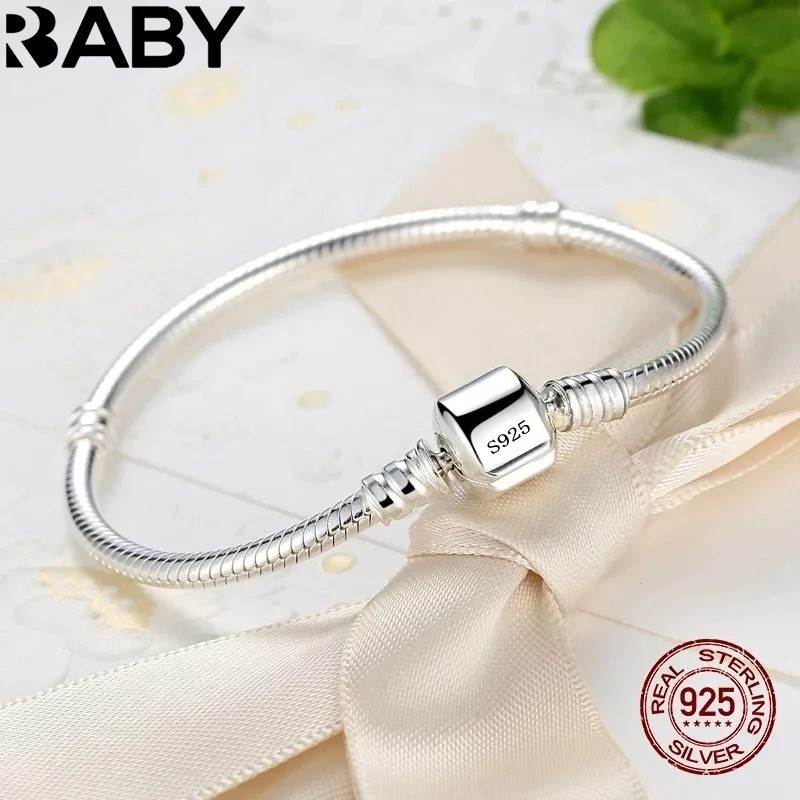 925 Sterling Silver Charm Bracelet Snake Chain Smooth Soft Women Gift
