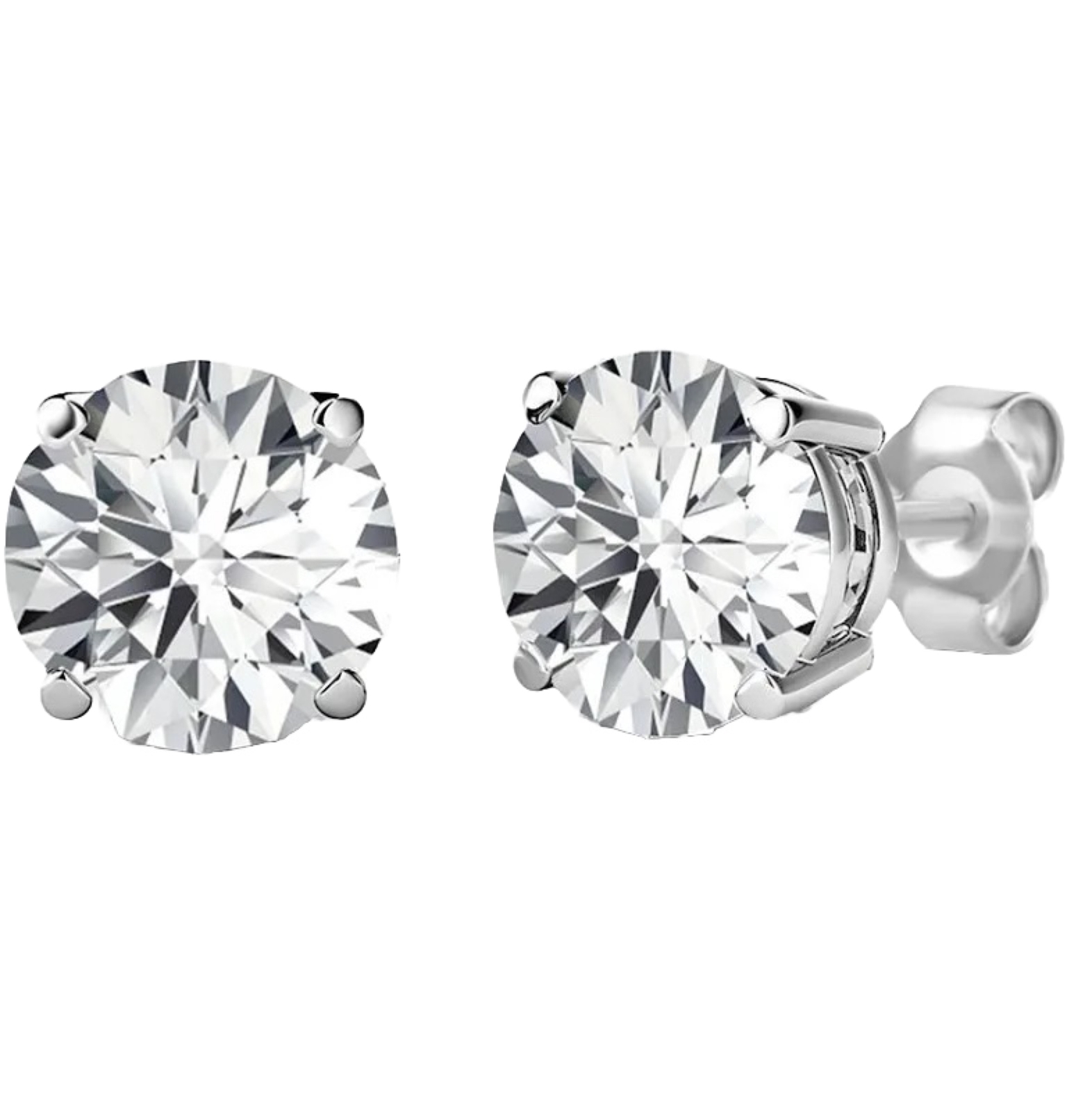 4.00 Ct Round Cut VVS1/D Lab Created Stud Earrings 14k White Gold 8mm Push Back