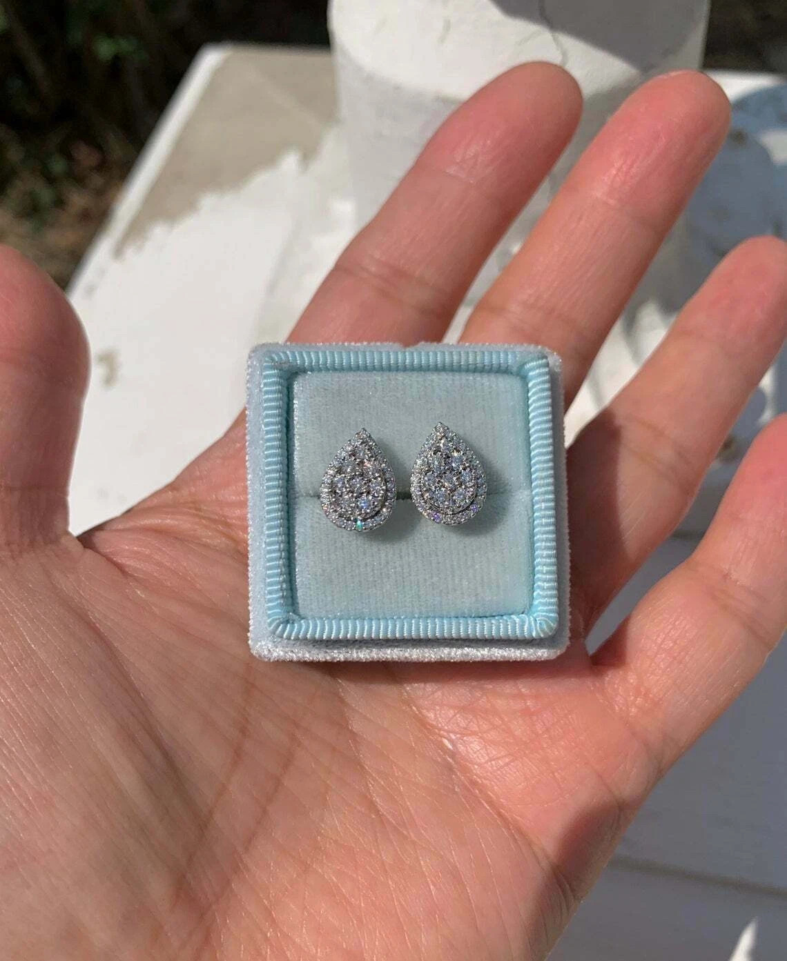 1.50Ct Lab Created Round Cut Diamond Pear Stud Earrings 14K White Gold Finish