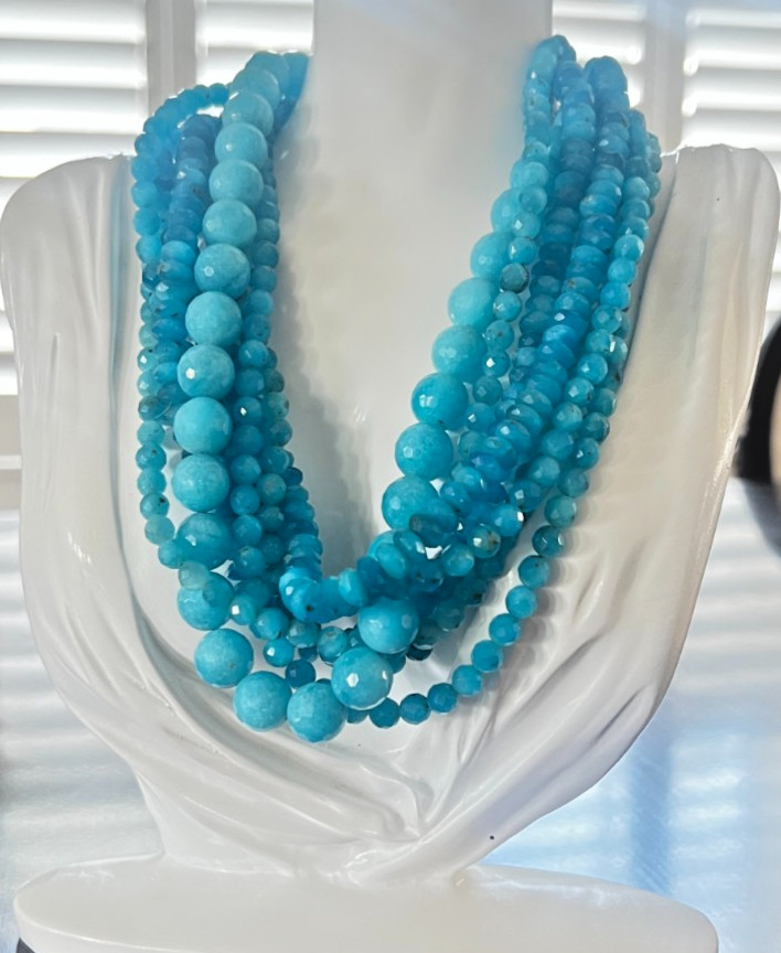 Turquois Necklace Multi-Strand Bead Necklace 18″. Vintage .Never Worn