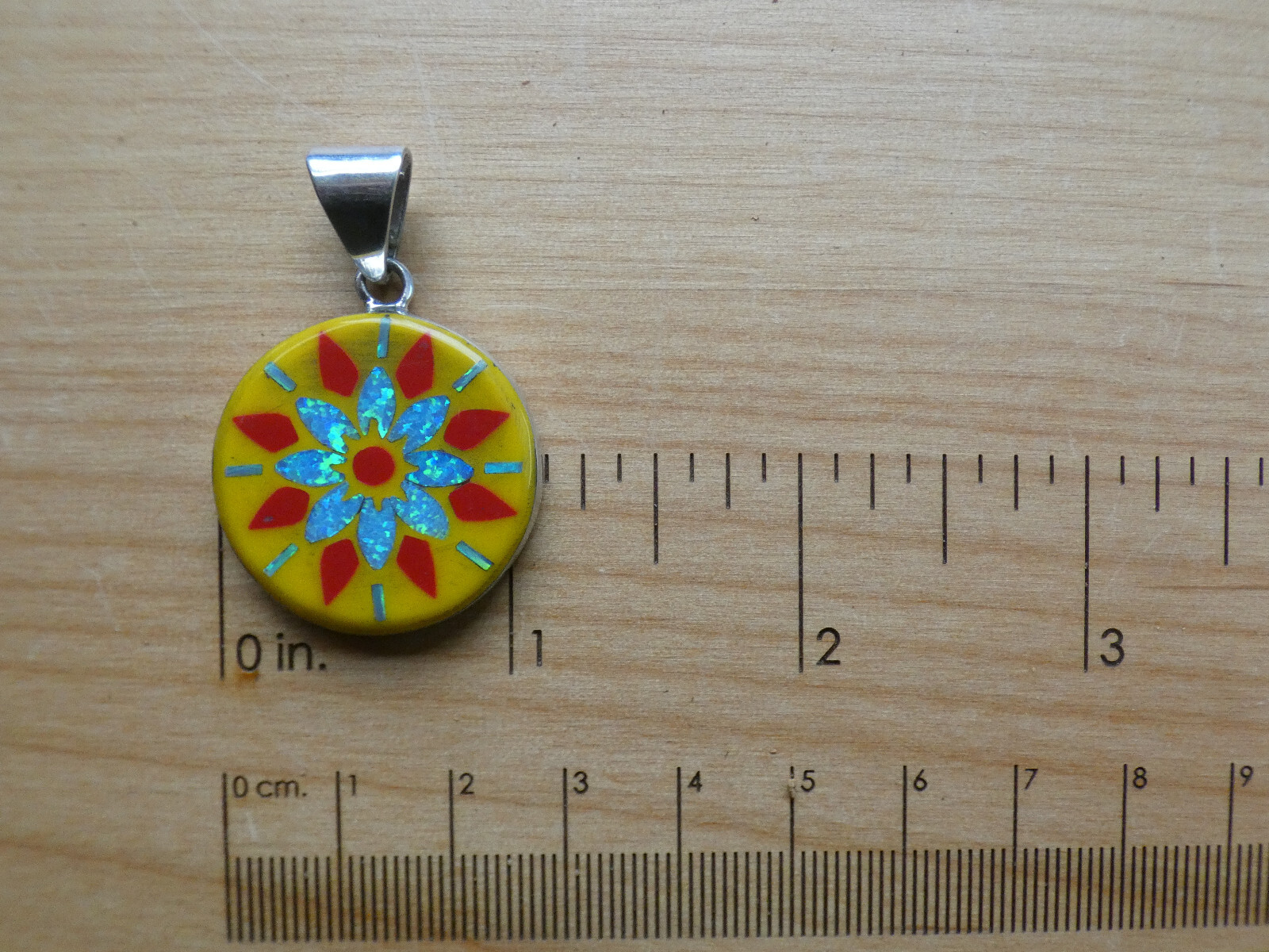 Yellow Flower Burst Gemstone Opal Aluminum Sterling Silver Alloy Pendant AK81