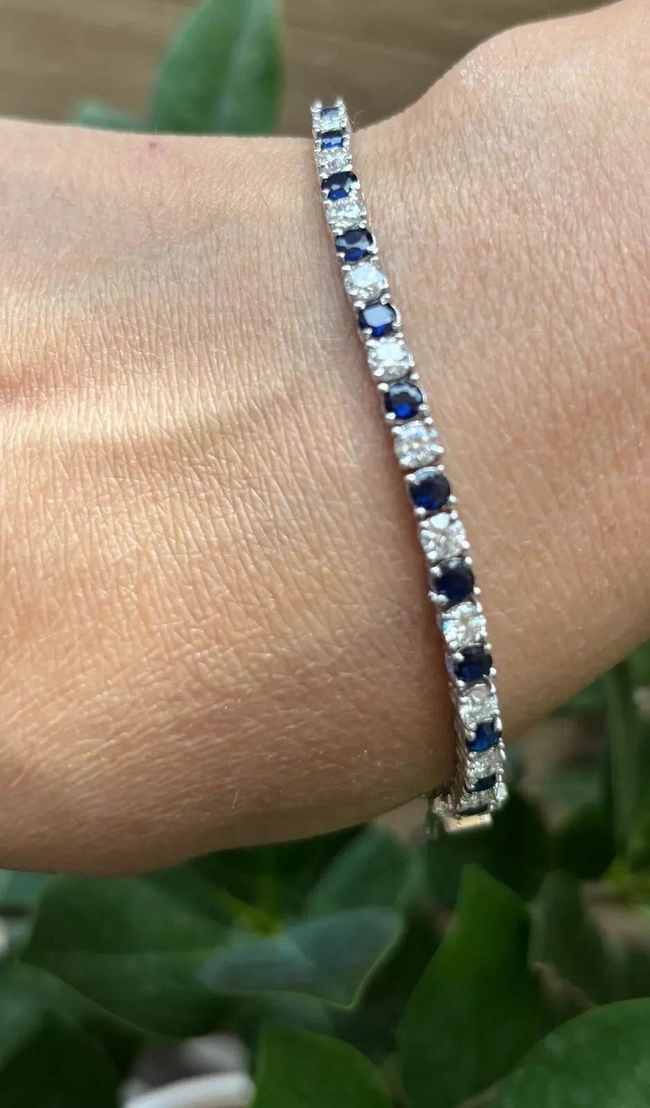 12.00 Ct Round Cut Natural Sapphire Diamond Bracelet 14K White Gold 7.5 Inch