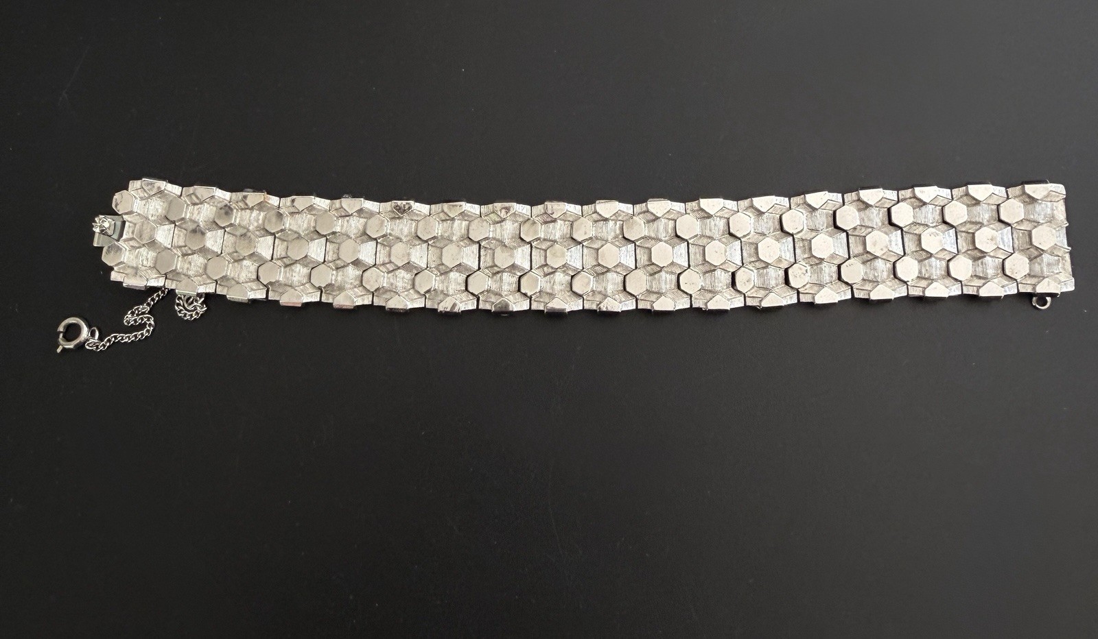 BOUCHER Signed 7804B Silver Hexagon Link Wide Gate Panel Bracelet Safety Chain 7