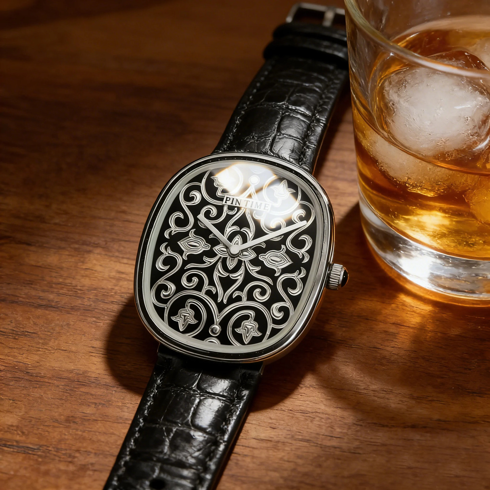 Classic Vintage Black Arabic Engraved Men’s Quartz Watch Elegant Gentleman