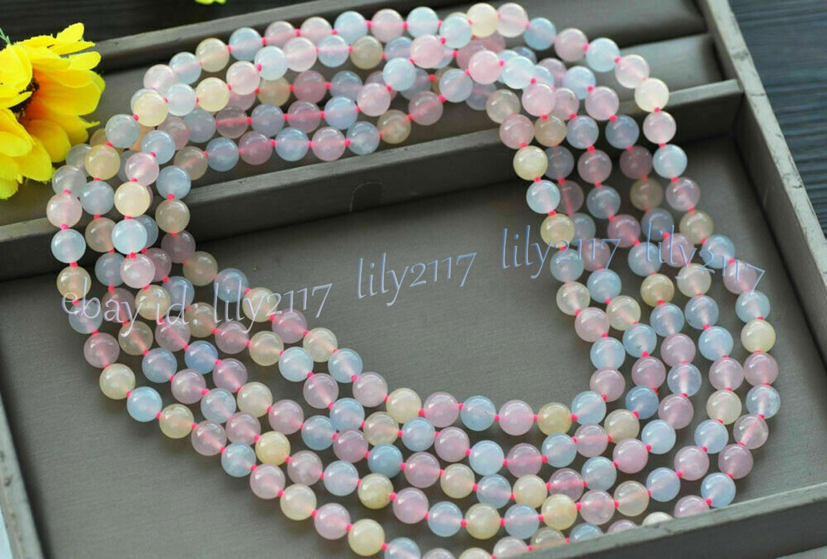 Natural Multicolor Morganite Round Gemstone Beads Necklace 36-100 inch 6/8/10mm