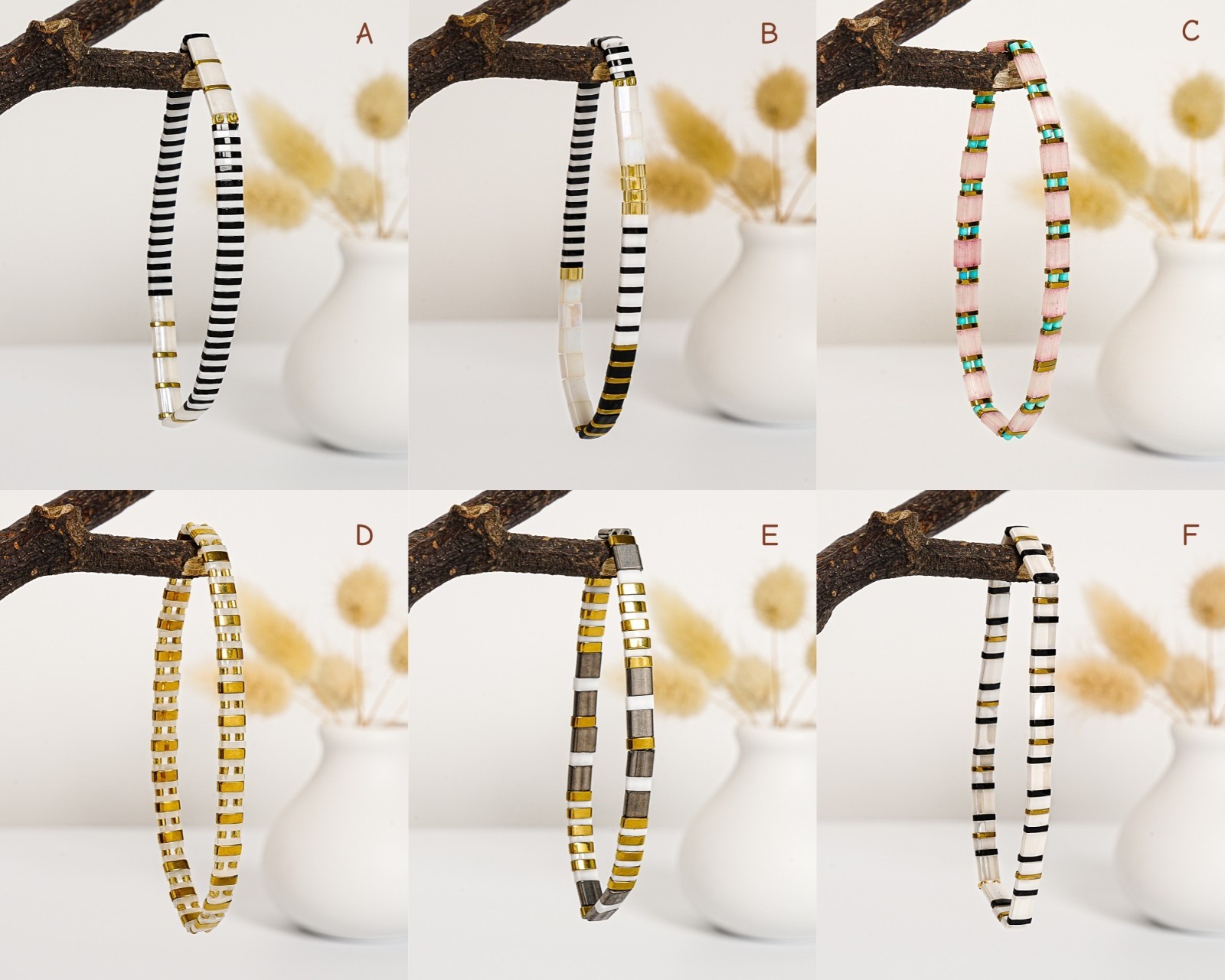 Tile Tila Bracelet,Stackable Boho Glass Bead Bracelets,Summer Jewelry-DESERT