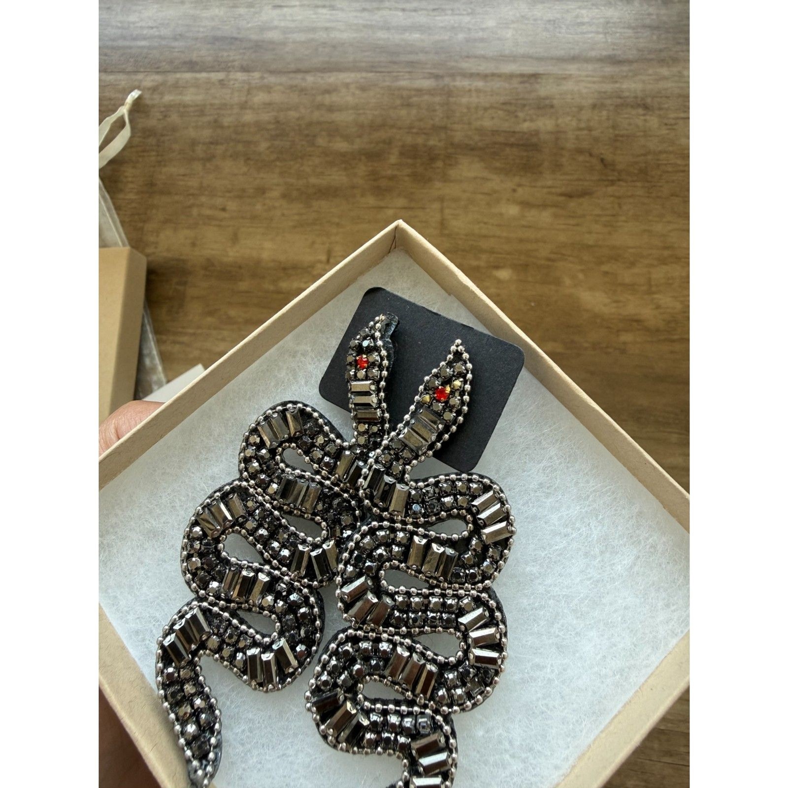 KTCollection Black Red Beaded Snake Earrings Costume Jewelry