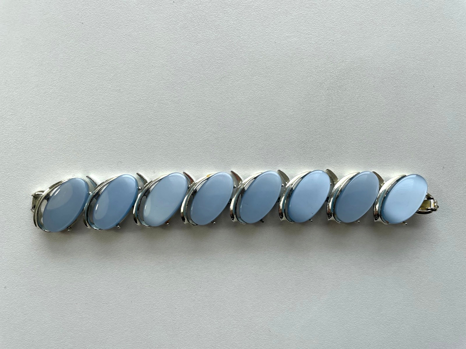 Silver and blue moonglow thermoset bracelet MCM jewelry