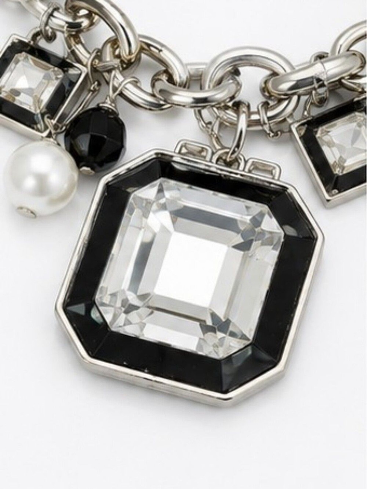 White House Black Market Crystal Statement Necklace Silver Tone Charm Collar WHB