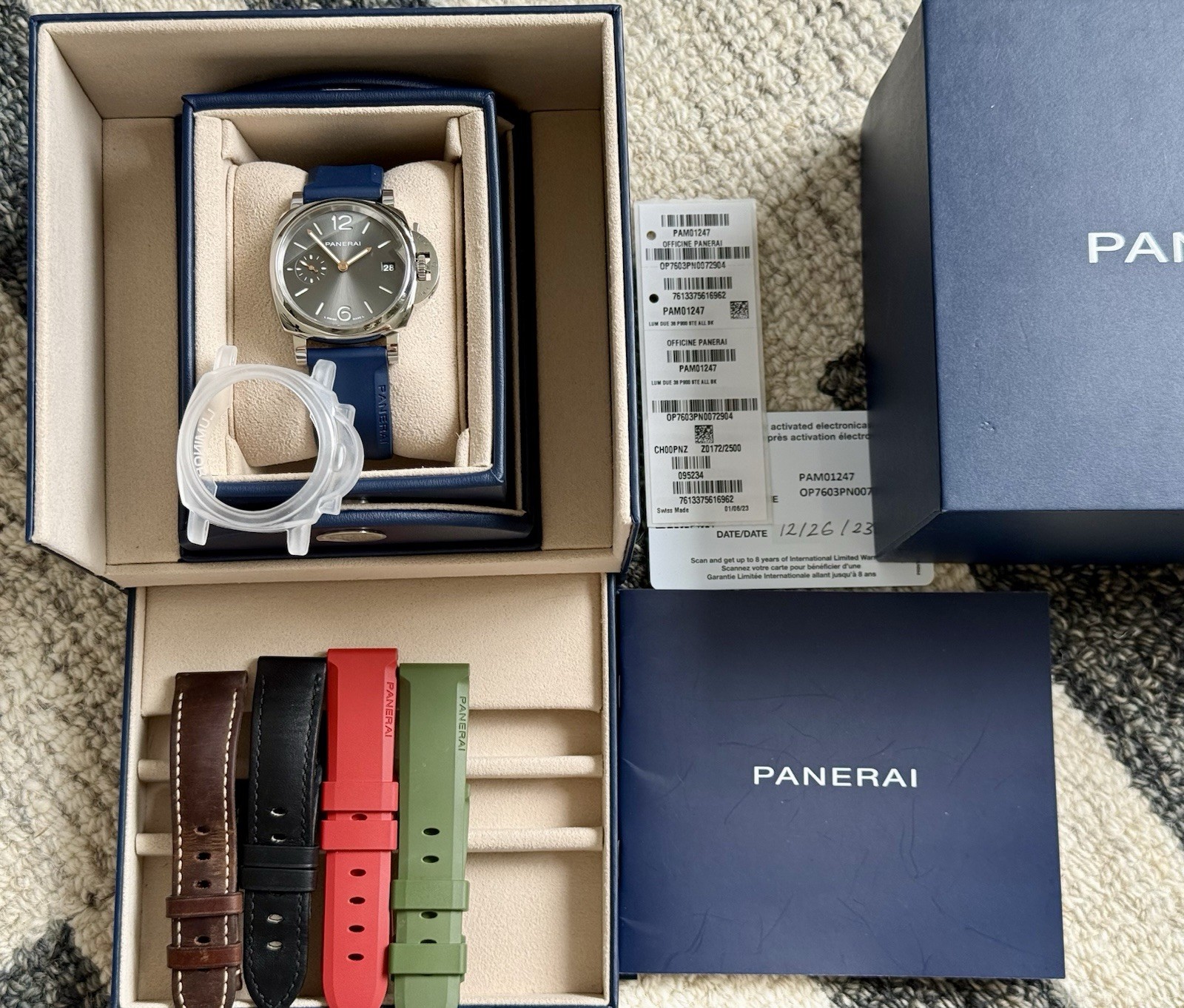 2023 Panerai Luminor Due Automatic Grey 1247 PAM01247 38mm Watch Full Set Straps