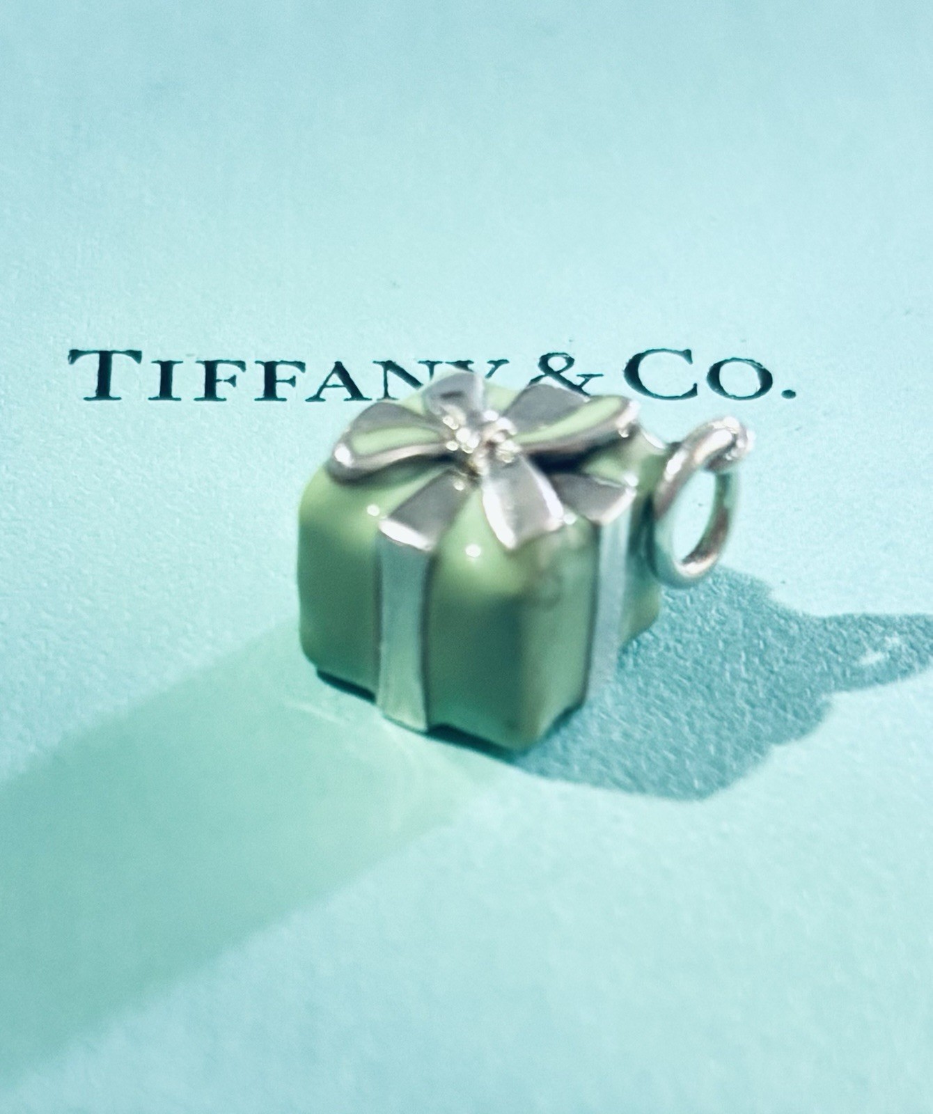 Tiffany & Co Silver Enamel Present Gift Box .46” Charm 5.1 Grams Vintage Pouch