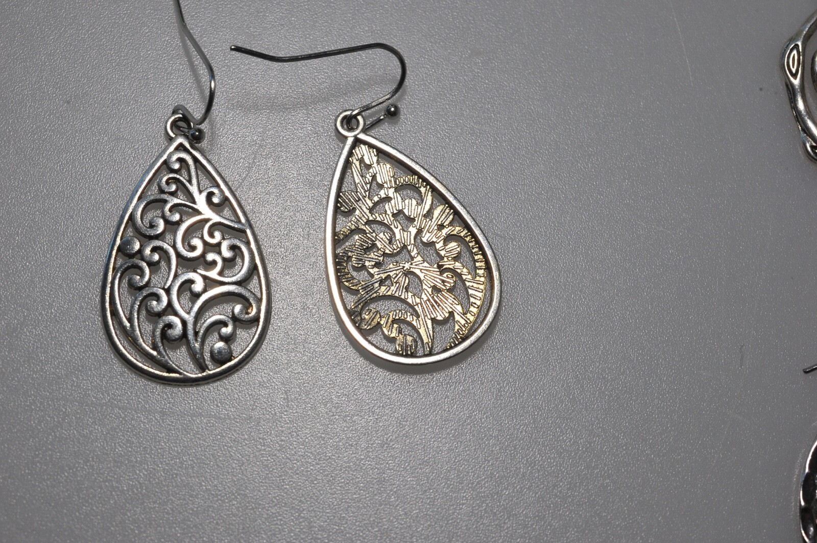 LOT Pierced Earrings Dangle Drop Silver Tone scroll hoop wire MN10