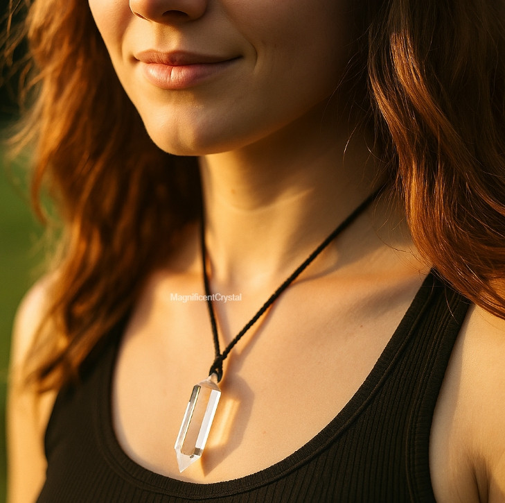 Clear Quartz Hexagonal Crystal Pendant Energy Healing Amulet Women Men Jewelry