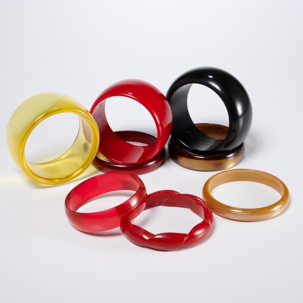 Vtg Plastic Acrylic Resin Lucite Red Yellow Brown Black Bangle Bracelet 8pc Lot