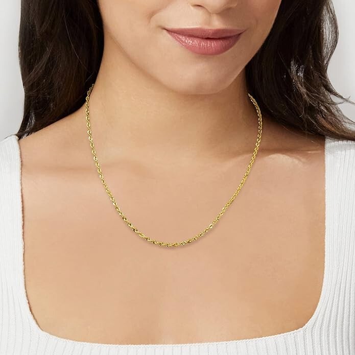 Solid Gold Plated 2mm Diamond-Cut Braided Rope Chain Necklace for Men Women 20″