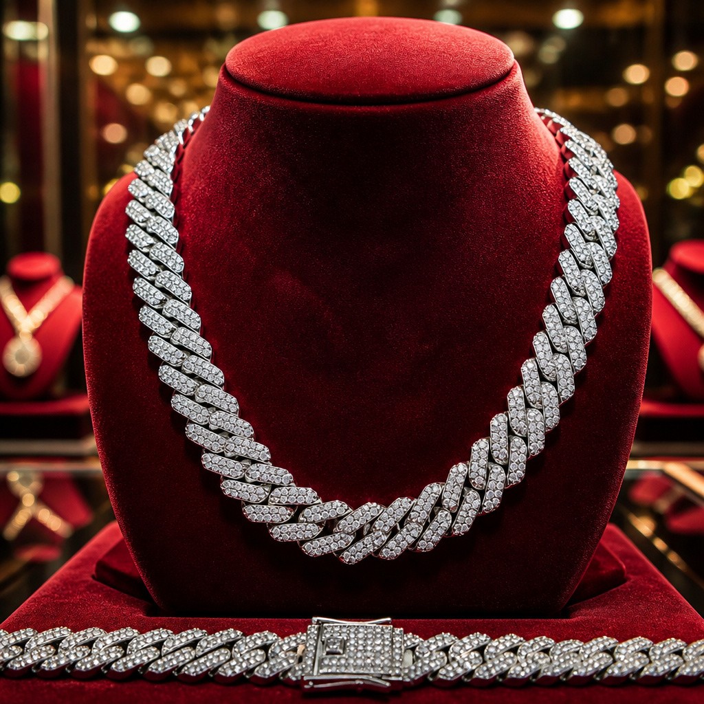 Miami Cuban Link Chain Iced Out Stainless Steel Necklace New Condition