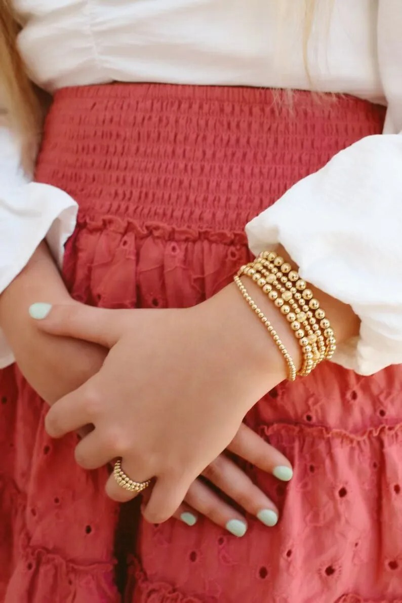 Gold Filled 2mm Round Beads Beaded Bracelet Layering Minimalist Women Bracelet