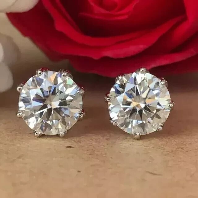 2.50Ct Round Lab Grown Diamond 6 Prong Set Women’s Stud Earrings 14k White Gold