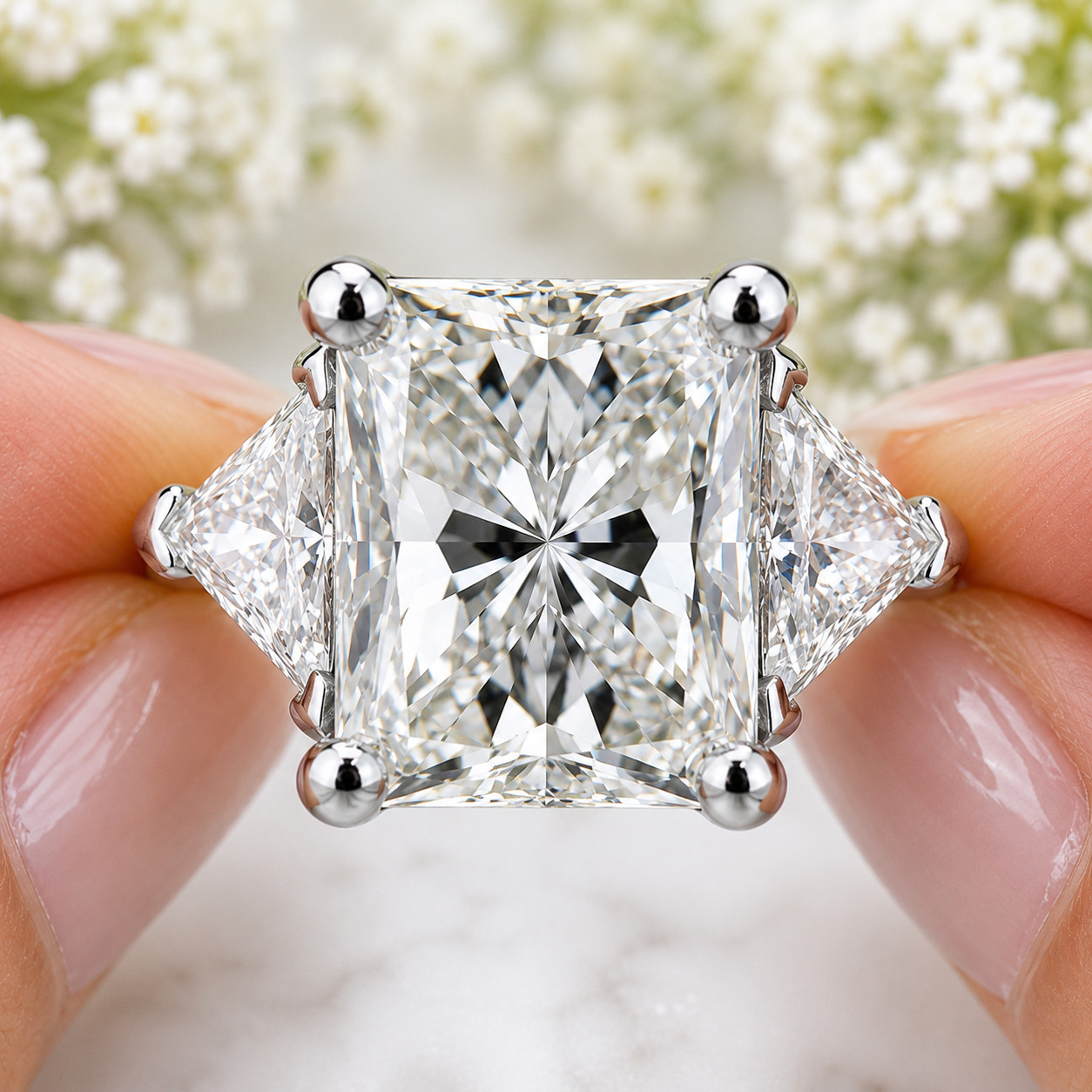Diamond Wedding Ring 6.20 TCW Radiant Cut 18k White Gold IGI Certified Lab Grown