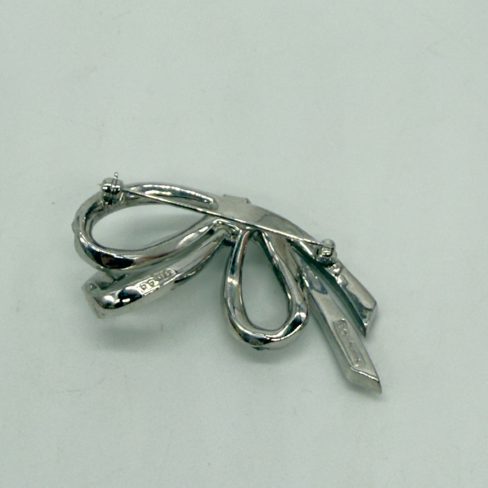 Vintage Marcel Boucher Brooch Bow Baguette Rhinestones 1 Missing Silver Tone